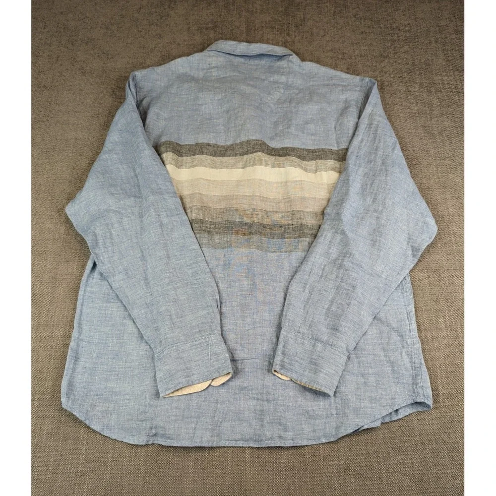 NWT Tommy Bahama Shirt Men L Blue Linen Long Sleeve Raffia Blues Button Striped - Picture 3 of 7